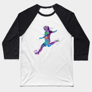 Girl Soccer Player Shooting Pose Watercolor Baseball T-Shirt